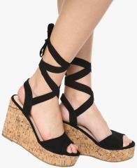 Truffle Collection Black Lace Up Wedges women
