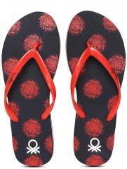 United Colors Of Benetton Red & Navy Blue Printed Thong Flip Flops women