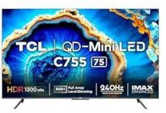 Tcl 75 inch (189 cm) QD Mini Google 75C755 (Black) Smart 4K Ultra HD LED TV