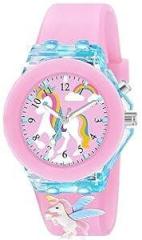 3D Cartoon Analouge with 7 Color Glowing Disco Light Unisex Watch for Kids Girls and Boys