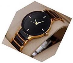 Acnos Brand Analogue Men's Watch Black Dial Multi Colored Strap 1.Gold
