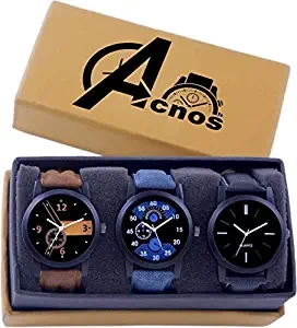 Brown Blue and Black Analog Watches for Men Pack of 3 l 01 02 05