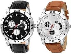Acnos Premium Leather Analogue Watch for Men Combo Pack of 2 Gift Arrival Black Brown