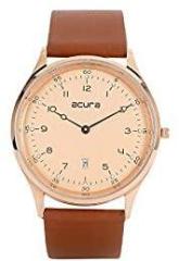 Acura Analog Slim Watch for Men & Women. Cool, Classy, Trendy, Funky, Stylish Unisex Watches. Round Champagne Gold Dial with Brown Strap