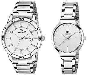 Adamo Designer Day & Date Couple Combo Analogue White Wrist Watch For Men And Women 812 816Sm01