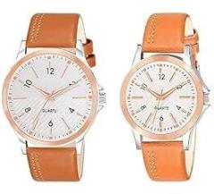 Analogue Unisex Couple Combo Watch for Men & Women White Dial & Brown Colored Strap LR94 341