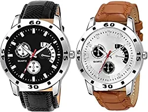 Combo Round Dial Leather Strap Analog Watch for Men