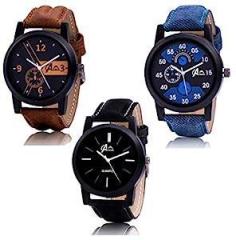 Brown Blue and Black Analog Watches for Men Pack of 3 and Brand Box l 01 02 05
