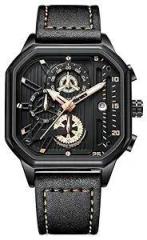 Carlson Raulen Men Chronograph Waterproof Luxury Fashion Military Quartz Sports Rectangle Wrist Watch Black Black