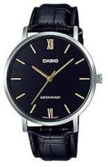 Casio Men Leather Analog Black Dial Watch Mtp Vt01L 1Budf A1615, Band Color Black