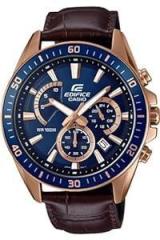 Casio Men Leather Edifice Chronograph Blue Dial Analog Watch Efr 552Gl 2Avudf Ex358, Band Color Brown