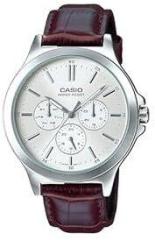 Casio Men Leather Enticer Analog White Dial Mtp V300L 7Audf A1177, Band Color Brown