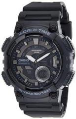 Casio Men Resin Youth Combination AnalogDigital Black Dial Watch Aeq 110W 1Bvdf, Band Color Black