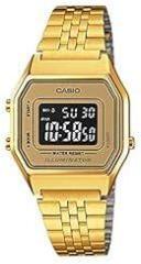 Casio Women Stainless Steel Vintage Series Digital Gold Dial Watch La680Wga 9Bdf, Band Color Gold