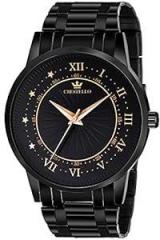 CRESTELLO BK007 CPBLK Black Dial and Band Metal Chain Analog Stainless Steel Wrist Watch for Men
