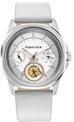 Fastrack Men Leather White Dial Analog Watch 3283Sl01, Band Color Gray