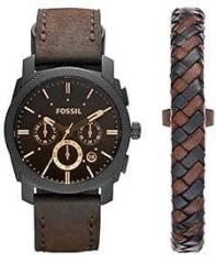 Fossil Men Leather Analog Black Dial Watch Fs5251Set, Band Color Brown