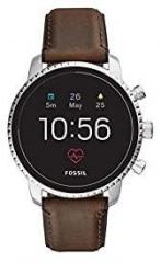 Fossil Men's Gen 4 Explorist HR Heart Rate Stainless Steel and Leather Touchscreen Smartwatch, Color: Silver, Brown Model: FTW4015