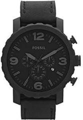 Fossil Unisex Leather Nate Analog Black Dial Watch Jr1354, Band Color Black