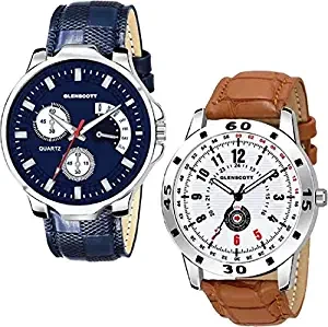 Combo Pack of 2 Attractive Blue and Brown Analog Watch for Men