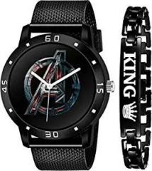 Goldenize fashion Combo of Avenger Printed Watch and King Bracelet Analog Men and Boy's Combo Watches
