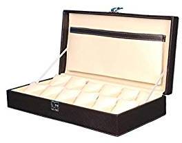 Hard Craft Watch Box Case PU Leather for 12 Watch Slots Brown