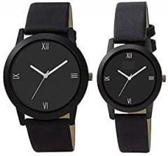 HARMI CREATIVE Analogue Unisex Watch Black Dial Black Colored Strap Pack of 2