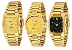 Imperial Club Analogue Men's Watch Gold & Black Dial Gold Colored Strap Pack of 3
