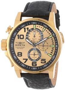 Invicta Men's 14475 I Force Chronograph Gold Dial Black Leather Watch
