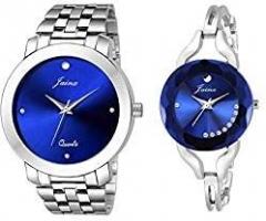 JAINX Analogue Unisex Watch Blue Dial Silver Colored Strap Pack of 2