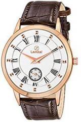 Lamkei Imported Working Chronograph White Dial Brown Leather Strap Unisex Watch LMK 0145