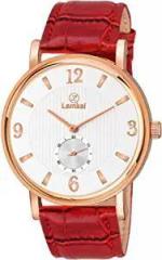Lamkei Imported Working Chronograph White Dial Red Leather Strap Unisex Watch LMK 0143