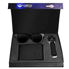 LORENZ Combo of Black Men's Wallet, Sunglasses & Watch | Choose Any one | Brown Wallet, Army Design Wallet, Blue Wallet or Black Wallet