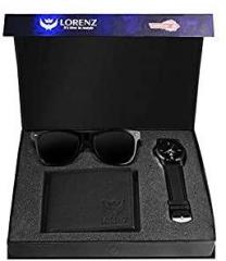 LORENZ Combo of Black Wallet, Watch and Black Sunglasses for Men CM 103SN WL BLK