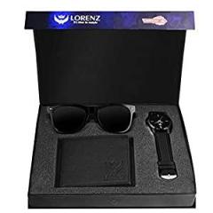 LORENZ Men's Gift Set Combo of Black Watch, Wallet & wunglasses | CM 103SN WL BLK