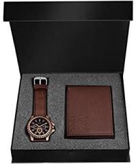 LORENZ Men's Luxury Leather Wallet and Analog Watch Combo Set Brown, 5G CUHL XQAR