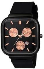 MASTRENA Analogue Unisex Date Watch Black Square Dial Black Strap