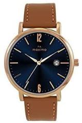 Maxima Attivo Collection Analog Blue Dial with Rose Gold case and Brown Leather Strap Men's Watch O 66650LMGR