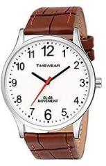 Mens Men's Analog Number Dial Brown Leather Strap Watch