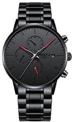 Men's Watches Analog Minimalist Black Dial Watches for Men Business Chronograph Casual Watches with Stainless Steel Strap Date