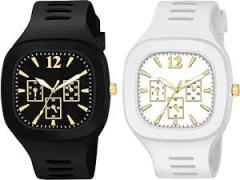 New Combo of Multicolor Square Dial with Silicone Strap Unisex Combo of 2 Analog Watch Big Dial Men's & Boy's Wrist Watch | Pack of 2