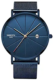 NIBOSI Mens Watch Deep Blue/Black Ultra Thin Wrist Watches for Men Fashion Waterproof Dress Watch