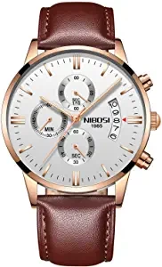 NIBOSI Watches Men Sport Quartz Watches Waterproof Wrist Watch Gift Three Eye 6 pin Solid Leather Belt Watch