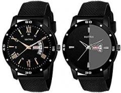 Pair of The Year Day & Date Black Watches for Men & Boys Set of 2 PR 60 66