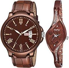 PAPIO Couple Analogue Men's And Women's Watch Brown Dial Unisex Colored Strap P CPL 1003
