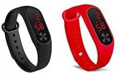 pass pass Silicone LED Digital Good Looking Kids Black & Red Watch for Boys & Girls. Combo