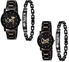 Praizy King Queen Analogue Watch and Bracelet Combo for Couple Pack of 4