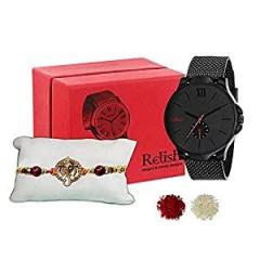 Relish Best Bro Ever Analog Watch, Rakhi, Roli Chawal and Wishing Card Gift for Brother | Rakhi for Brother with Gift Combo Set Black
