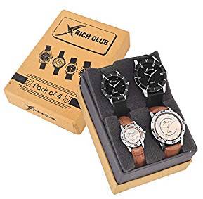 Rich Club Analogue Black, Silver Dial Unisex Family Combo Pack Watch Family Combo
