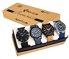Rich Club Combo Of 4 Analogue Multicolor Dial Men's And Boy's Watch 605Blk+118Blu+Av51+70Blu
